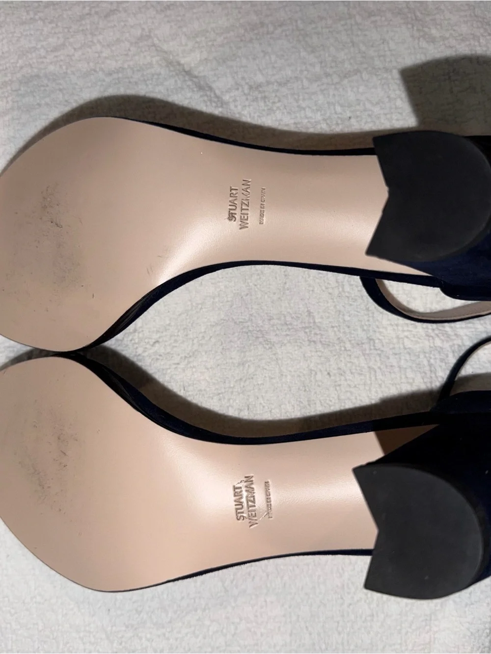 Stuart Weitzman Navy Nearly Nude Suede Sandals, WIDE WIDTH!